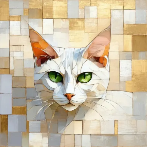 Cubist Portrait of a Green Eyed Cat