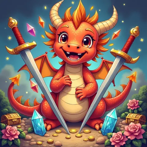 Smiling Dragon Atop Glittering Golden Treasure