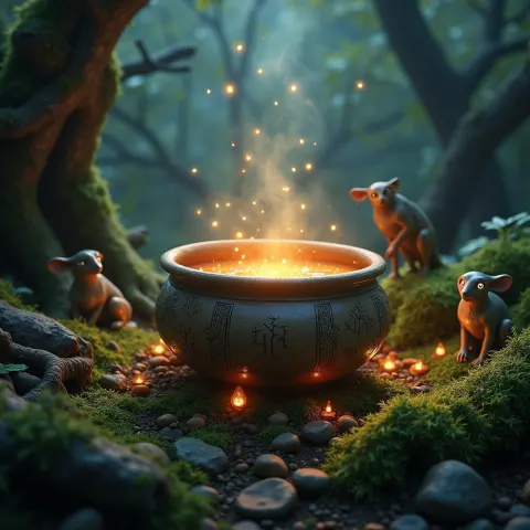 Enchanted Soup Glowing in a Mystical Forest