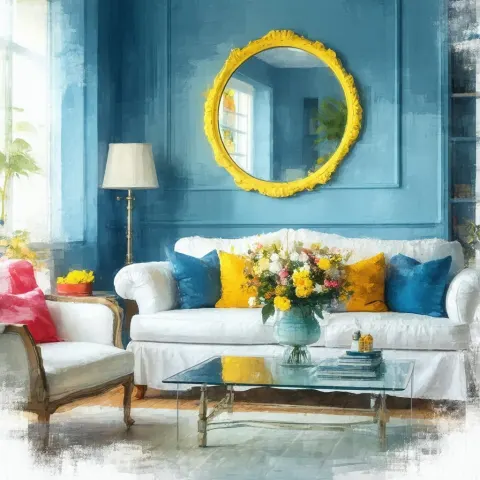 Cozy Living Room With Blue Accent Wall