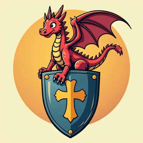 Tiny Vector Dragon Landing on Knight Shield