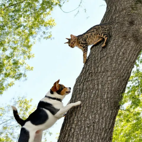 Cinemascope Chase of Dog and Treed Cat