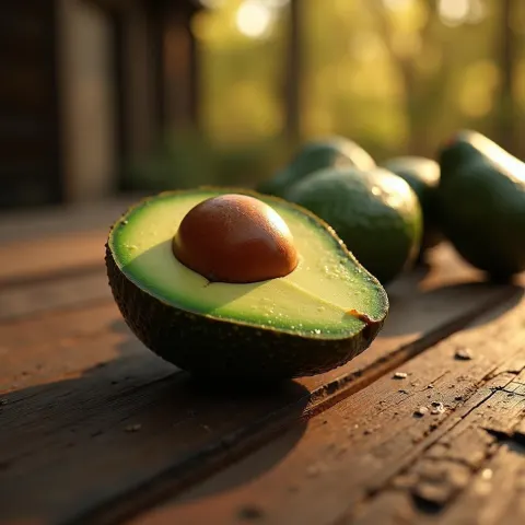 Golden Hour Avocado on Rustic Wooden Table