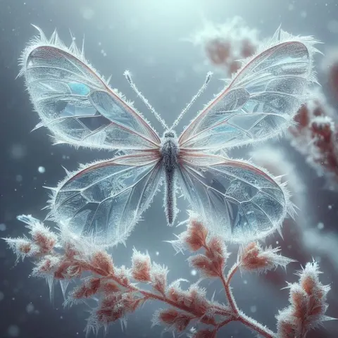 Hyper-Detailed Transparent Butterfly on Frozen Leaves