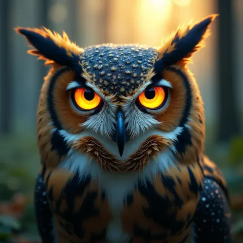 Mystical Owl Eyes Glowing in Golden Mist