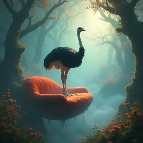 Ostrich on a Floating Velvet Dream Couch