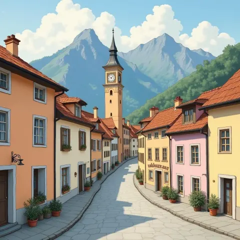 Impressionist European Town in Warm Golden Light