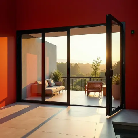 Modern Red Walled Interior at Golden Hour