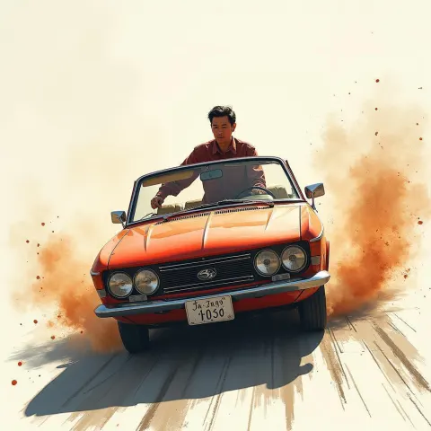 Ink Wash Chase of a Lada Driver