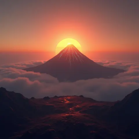 Volcanic Planet Sunrise Wrapped in Smooth Fog