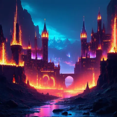 Neon Medieval Cities Ablaze With Cyber Lords