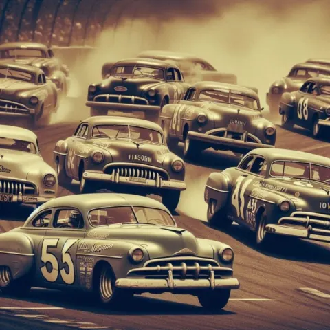 Vintage 1950 Stick Cars on Track