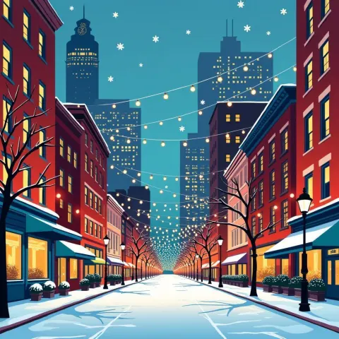 Festive Downtown Boston in Ryan McGinness Style