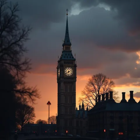 Towering Clock Spire Against Stormy Twilight