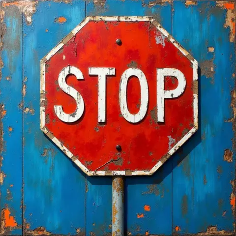 Mixed Media Stop Sign on Textured Blue
