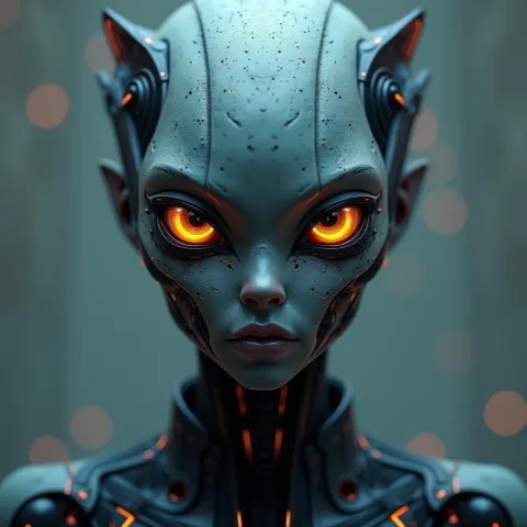 Symmetrical Steampunk Alien With Multiple Glowing Eyes