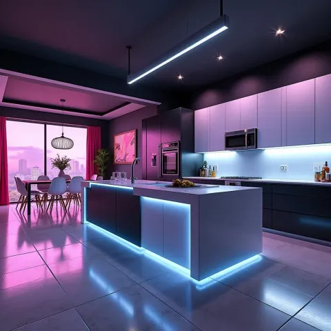 Neon Drenched Open Plan Kitchen of Tomorrow