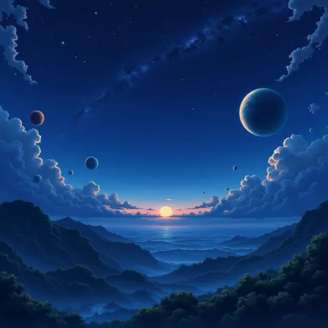 Ghibli Night Sky of Planets and Pastels