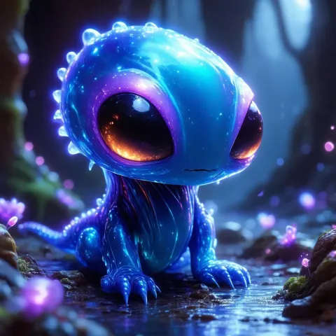 Cute Slimy Alien Monster in Glowing Vector