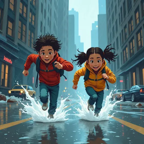 Anime Heroes Racing Through Flooded Storm Streets