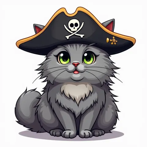 Green Eyed Persian Cat in a Pirate Hat