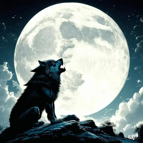 Iconic Manga Werewolf Howling at the Moon