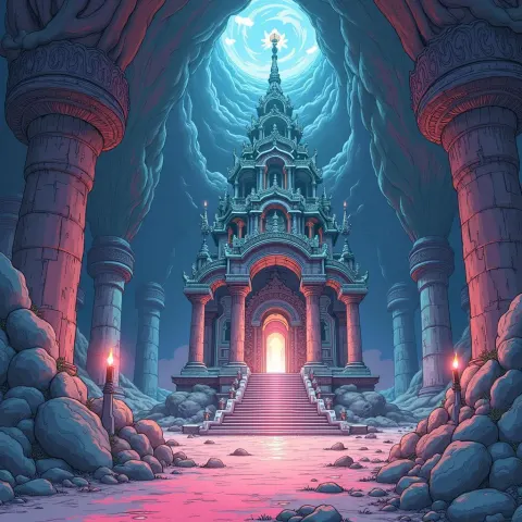 Ancient Dungeon Temple in Pastel Manga Aura
