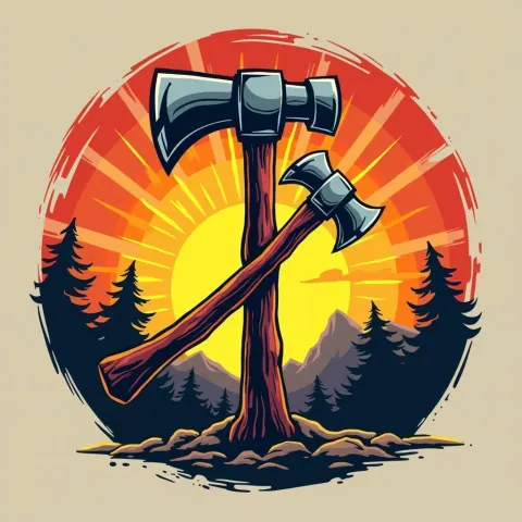 Bold Pop Art Logo of Hammer and Axe
