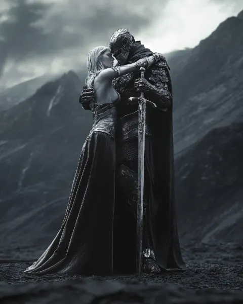 Undead Knight Lifting Girl in Darkness