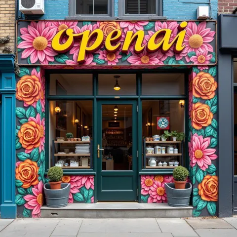 Floral OpenAI Storefront Mural in Flowing Letters