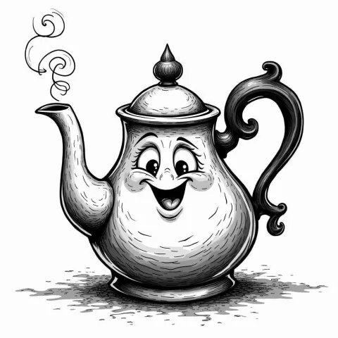 Monochrome Anime Teapot Coffee in High Contrast