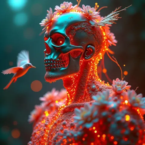 Golden Neon Superhero of Bubbling Liquid Voxels