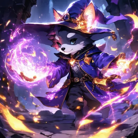 Chibi Dog Sorcerer Casting a Powerful Spell