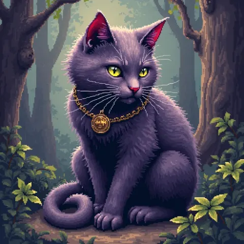 Retro Pixel Cat Denning of DnD Lore