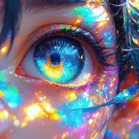 Vivid Anime Eye Glowing in Deep Black