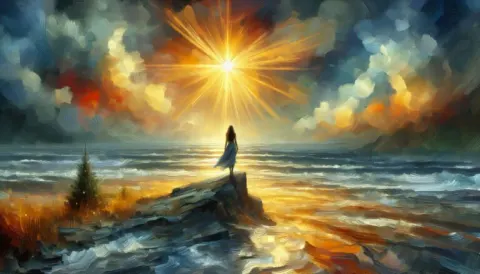 Golden Girl at Dawn with Sunbeams