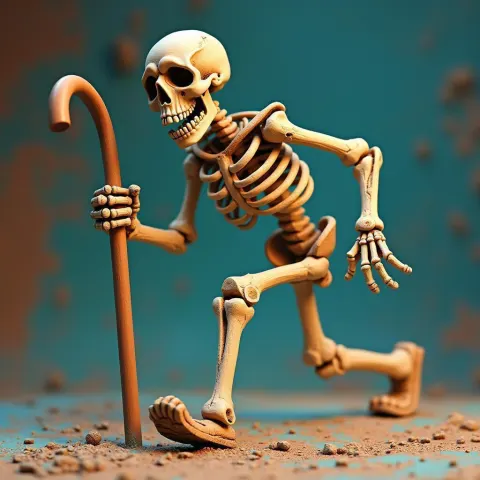 Claymation Skeleton Sprinting With His Cane