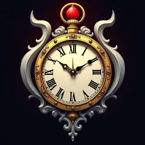 Golden Spheric Clock Mechanism With Red Jewel