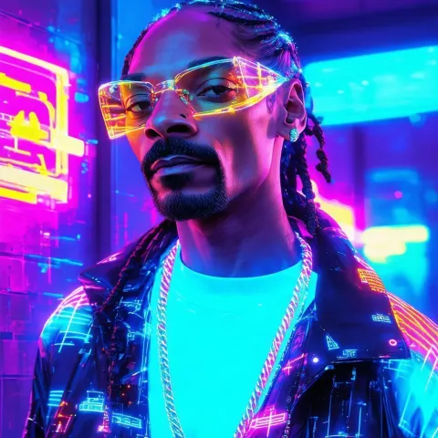 Neonpunk Snoop Dogg in Vaporwave Glitch