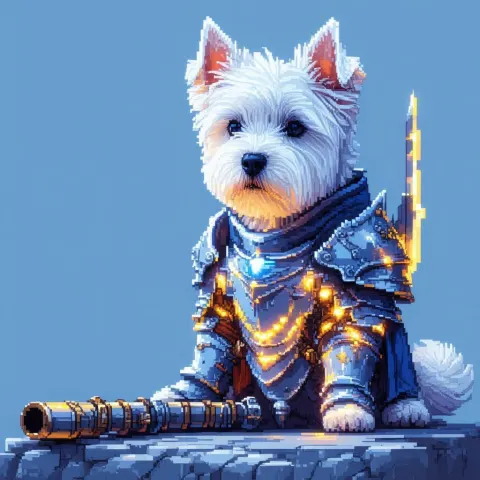 Pixel Terrier in LED Armor With Cannon