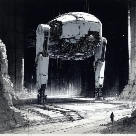 Pencil Sketch of a Menacing Floating Robot