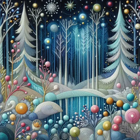 Whimsical Twilight Forest with Glowing Orbs