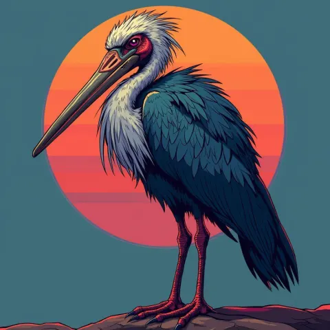 Shoebill Stork Mecha Poster With Iridescent Accents