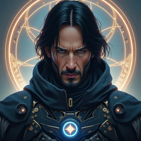 Keanu Reeves Fantasy Portrait With Glowing Runes
