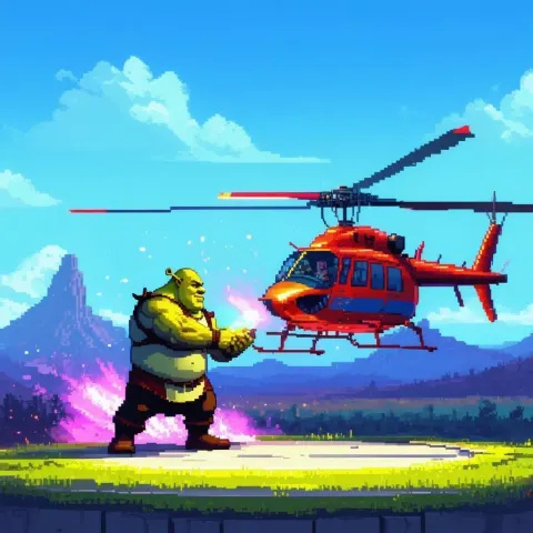 Shrek Battles Senator Armstrong in Pixel Art