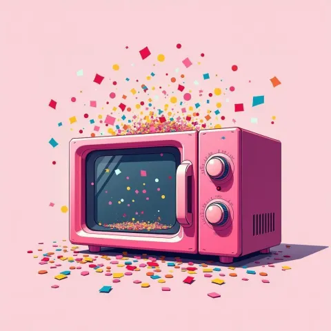 Pink Microwave Exploding With Bright Confetti