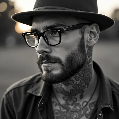 Tattooed Man in Gritty Fomapan Black and White