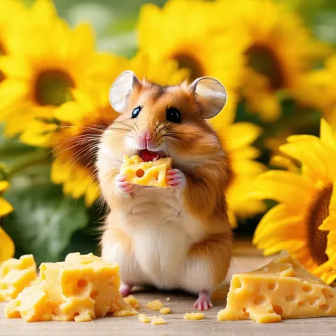 Ginger Hamster Munching Cheese on Provia Film