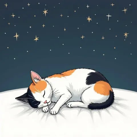 Whiteboard Calico Cat Sleeping Under Stars
