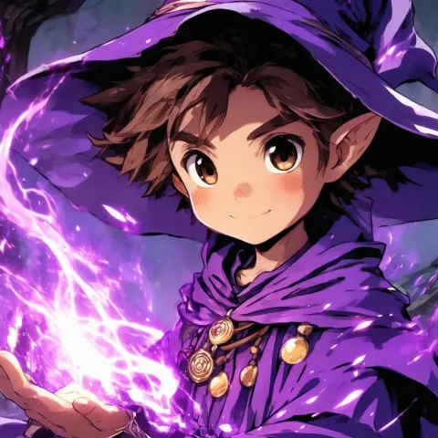 Halfling Wizard in Purple Robes Manga Portrait